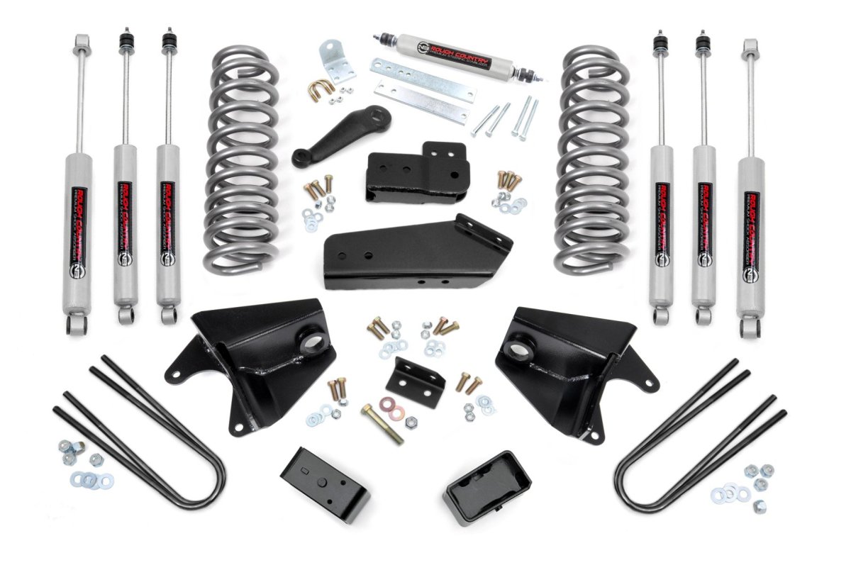 Ford F-150 Suspension Lift Kit - Front + Rear - Rough Country - Quad Front Shocks, Rear Blocks - '80-'96